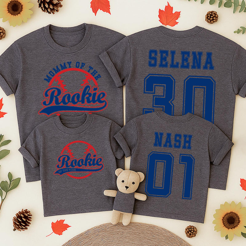 Rookie Baseball Birthday Shirt for Boys with Custom Name and Number, Family Matching Vintage Tee, First Birthday Party Outfit, Blue and Red