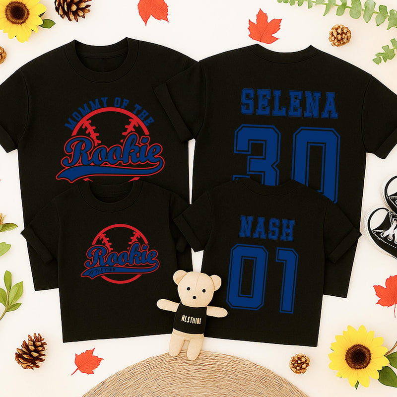 Rookie Baseball Birthday Shirt for Boys with Custom Name and Number, Family Matching Vintage Tee, First Birthday Party Outfit, Blue and Red
