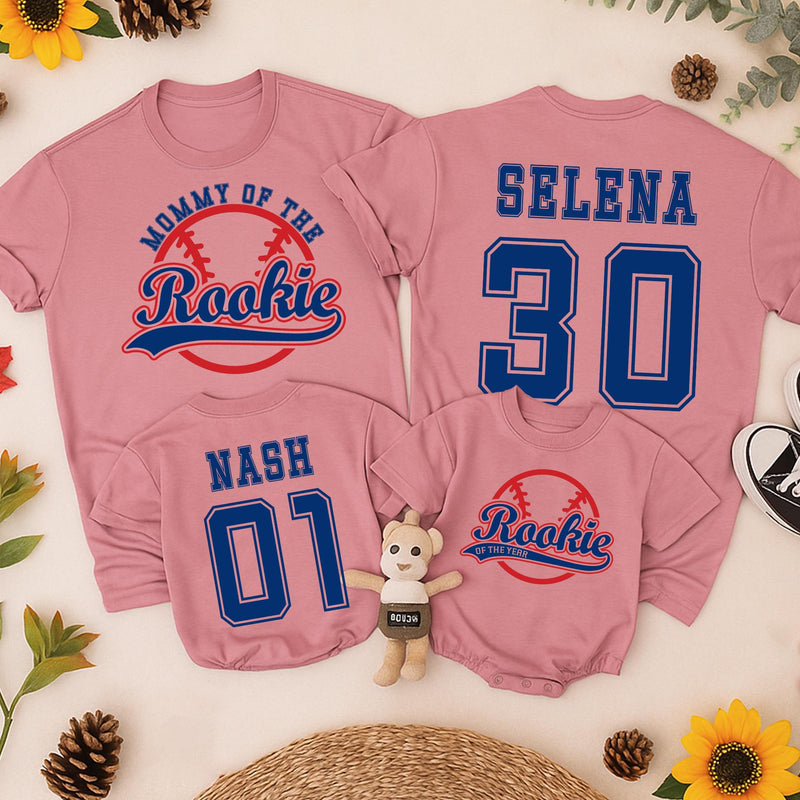 Rookie Baseball Birthday Shirt for Boys with Custom Name and Number, Family Matching Vintage Tee, First Birthday Party Outfit, Blue and Red
