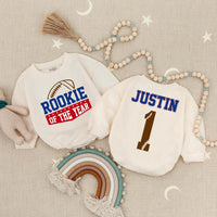 Rookie Of The Year Baby Romper Football Theme 1st Birthday Outfit Personalized Sports Design Cotton Soft Toddler Gift