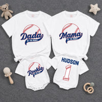 Rookie of the Year Baseball Family Matching Shirts with Custom Name, 1st Birthday Outfit for Baby, Mom, Dad, and Siblings