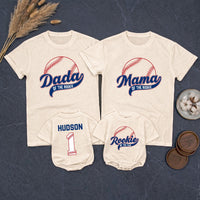 Rookie of the Year Baseball Family Matching Shirts with Custom Name, 1st Birthday Outfit for Baby, Mom, Dad, and Siblings