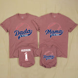 Rookie of the Year Baseball Family Matching Shirts with Custom Name, 1st Birthday Outfit for Baby, Mom, Dad, and Siblings