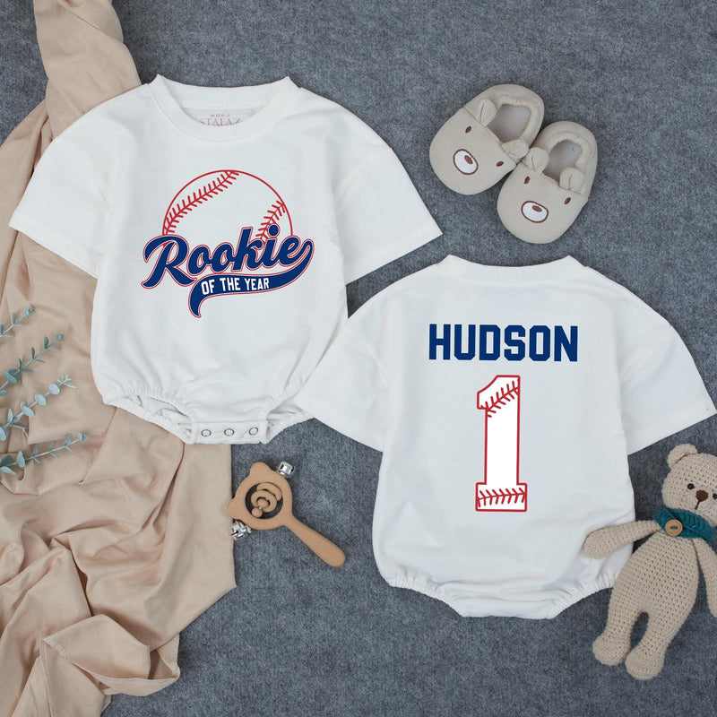 Rookie of the Year Baseball Family Matching Shirts with Custom Name, 1st Birthday Outfit for Baby, Mom, Dad, and Siblings