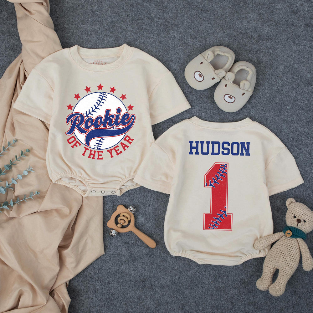 Rookie of the Year Baseball Romper Personalized Baby Boy First Birthday Outfit Red Navy Custom Name 1st Birthday Gift Soft Comfortable
