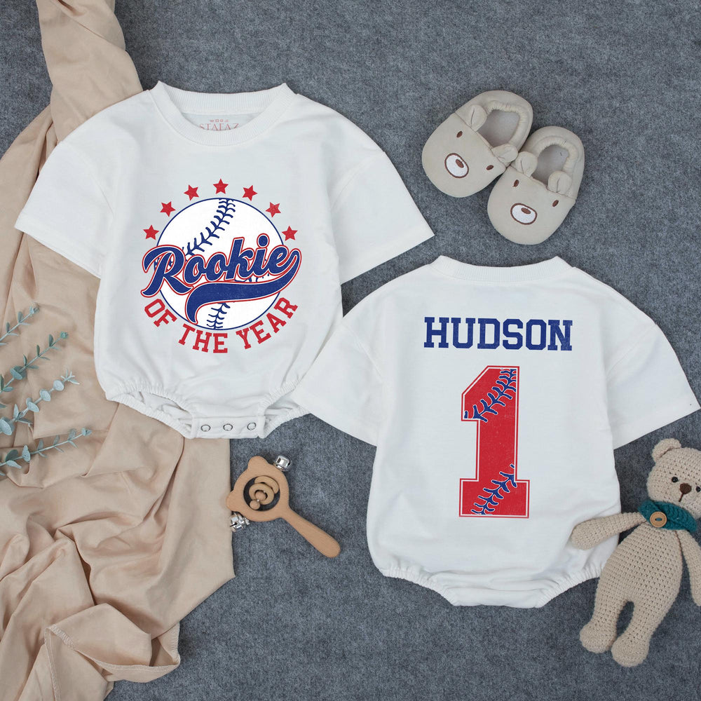 Rookie of the Year Baseball Romper Personalized Baby Boy First Birthday Outfit Red Navy Custom Name 1st Birthday Gift Soft Comfortable