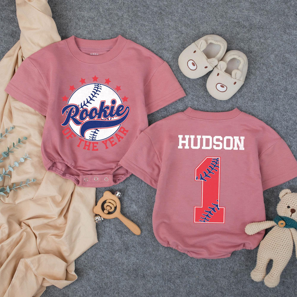 Rookie of the Year Baseball Romper Personalized Baby Boy First Birthday Outfit Red Navy Custom Name 1st Birthday Gift Soft Comfortable