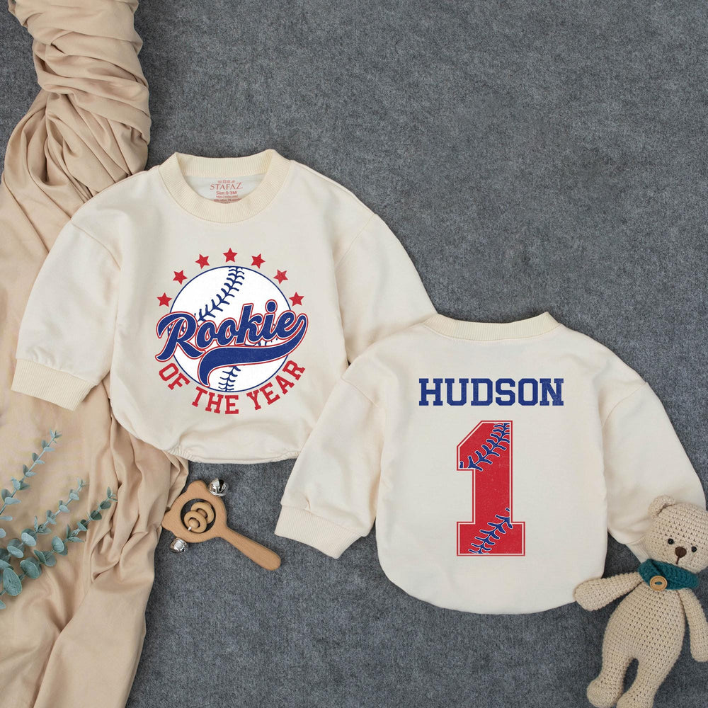 Rookie of the Year Baseball Romper Personalized Baby Boy First Birthday Outfit Red Navy Custom Name 1st Birthday Gift Soft Comfortable