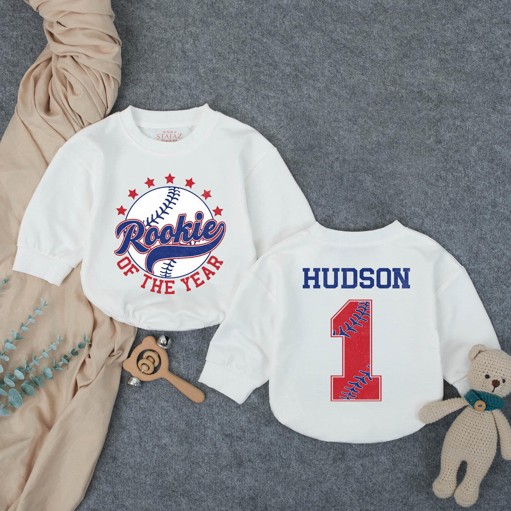 Rookie of the Year Baseball Romper Personalized Baby Boy First Birthday Outfit Red Navy Custom Name 1st Birthday Gift Soft Comfortable
