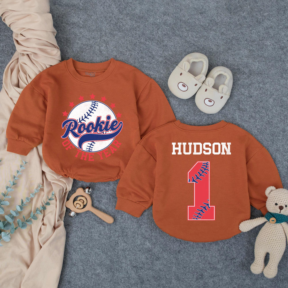 Rookie of the Year Baseball Romper Personalized Baby Boy First Birthday Outfit Red Navy Custom Name 1st Birthday Gift Soft Comfortable