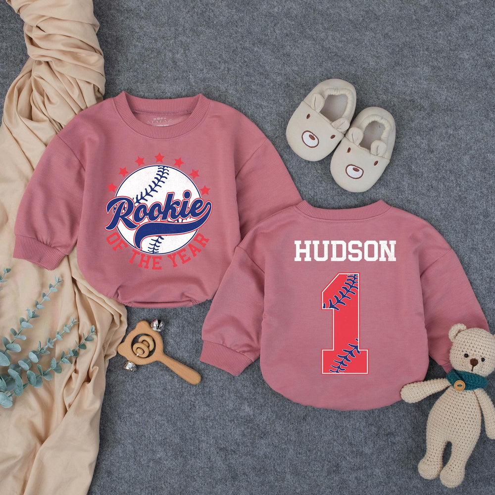 Rookie of the Year Baseball Romper Personalized Baby Boy First Birthday Outfit Red Navy Custom Name 1st Birthday Gift Soft Comfortable