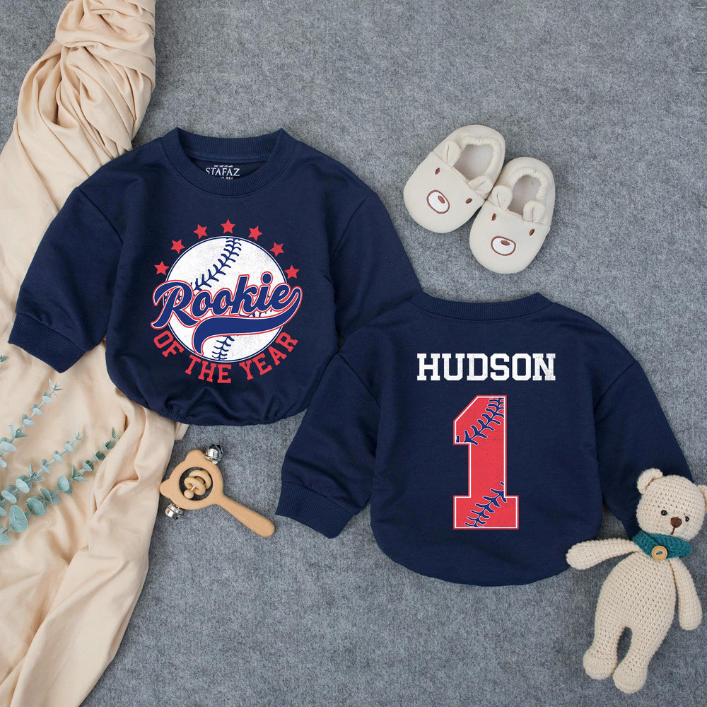 Rookie of the Year Baseball Romper Personalized Baby Boy First Birthday Outfit Red Navy Custom Name 1st Birthday Gift Soft Comfortable