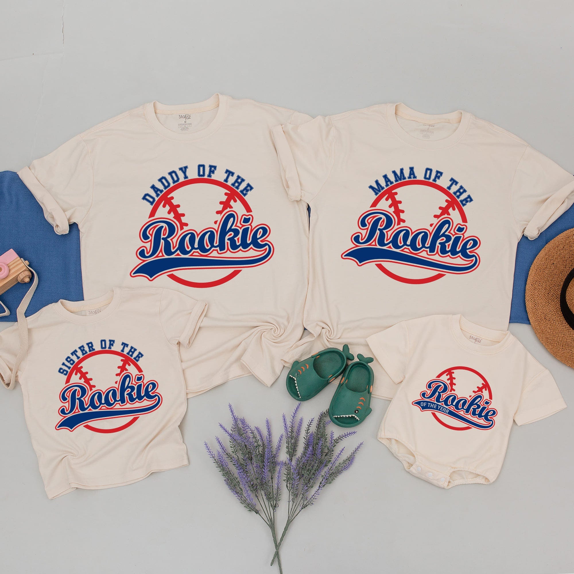 Rookie of the Year Birthday Shirt Custom Family Outfit Baseball Theme Baby Toddler First Birthday Celebration Vibrant Playful Design