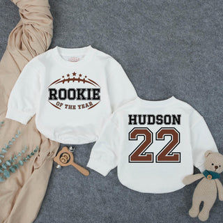 Rookie of the Year Football Baby Romper with Custom Name and Number, 1st Birthday Outfit for Boys, Personalized Milestone Gift