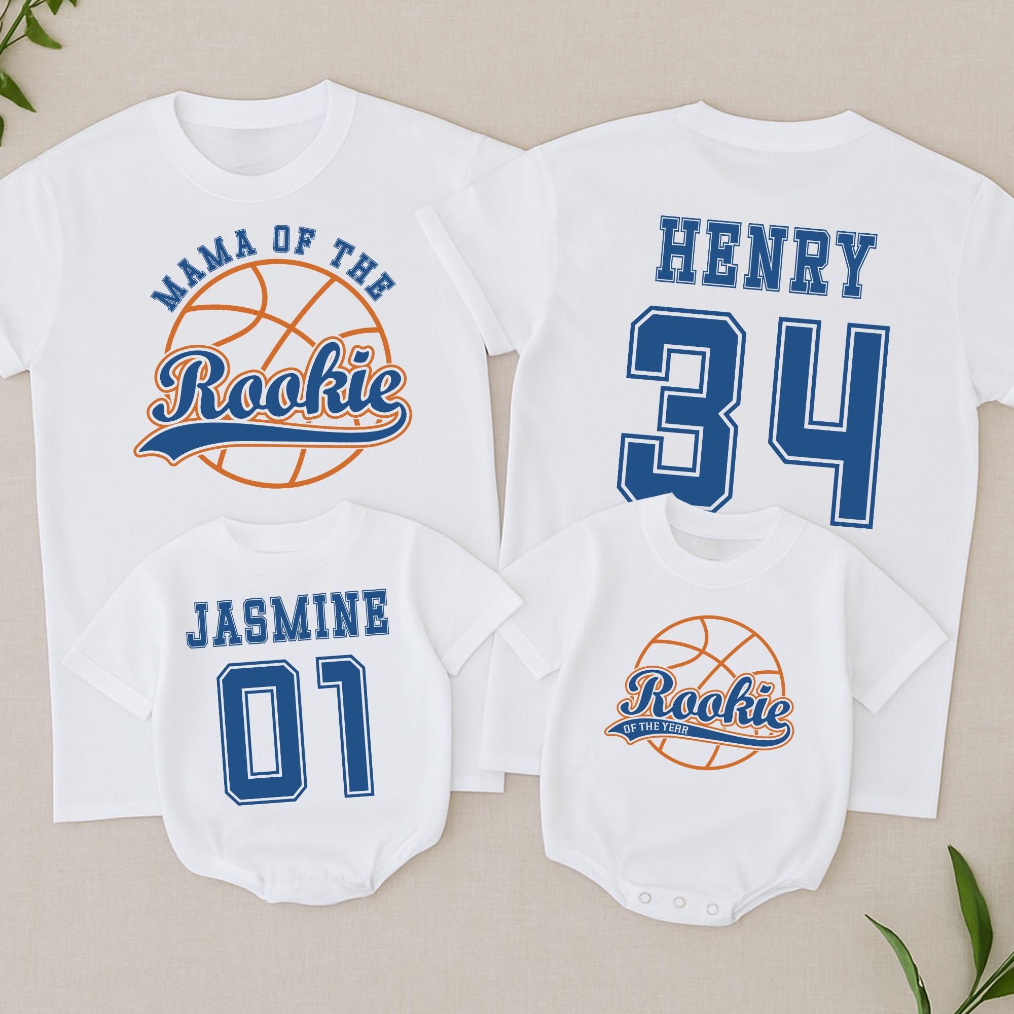 Rookie of the Year Personalized Basketball Birthday Shirt Baby Boy Outfit Family Matching Tee Fun 1st Bday Custom Name Number Gift