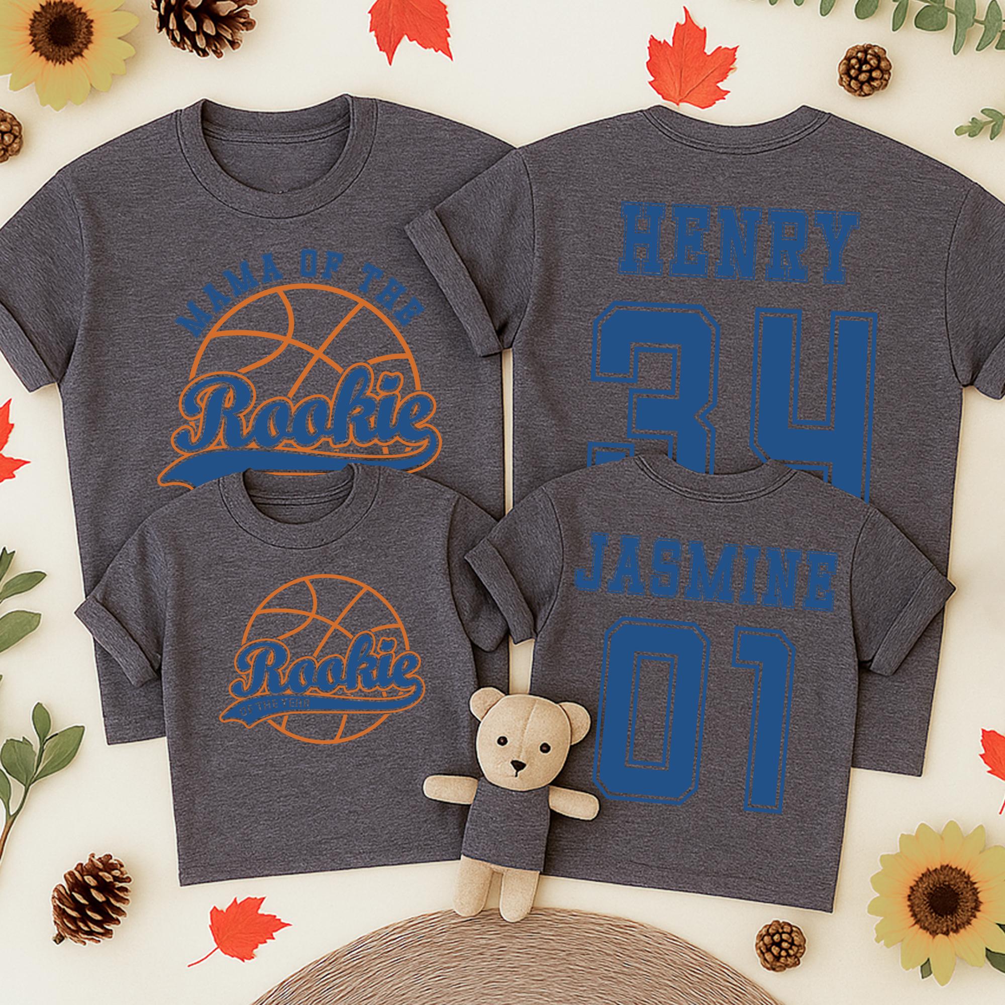 Rookie of the Year Personalized Basketball Birthday Shirt Baby Boy Outfit Family Matching Tee Fun 1st Bday Custom Name Number Gift
