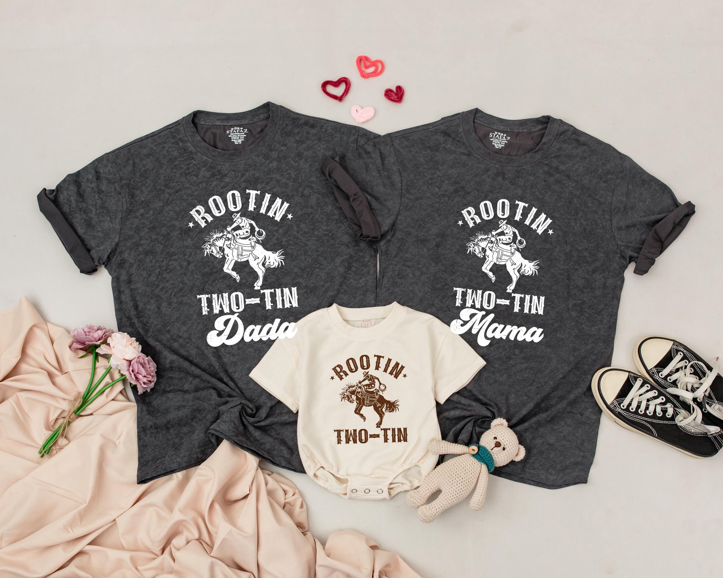 Rootin Two-Tin Personalized Cowboy Birthday Shirt Matching Family Rodeo Western Theme Outfit Infant Toddler Boy Girl Party Apparel