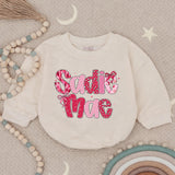 Sadie Mae Baby Girl Valentine Romper with Pink Bow Design, Custom Name Outfit for First Valentine, Cute Bubble Romper Gift