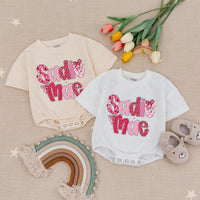 Sadie Mae Baby Girl Valentine Romper with Pink Bow Design, Custom Name Outfit for First Valentine, Cute Bubble Romper Gift