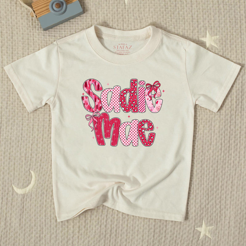 Sadie Mae Baby Girl Valentine Romper with Pink Bow Design, Custom Name Outfit for First Valentine, Cute Bubble Romper Gift