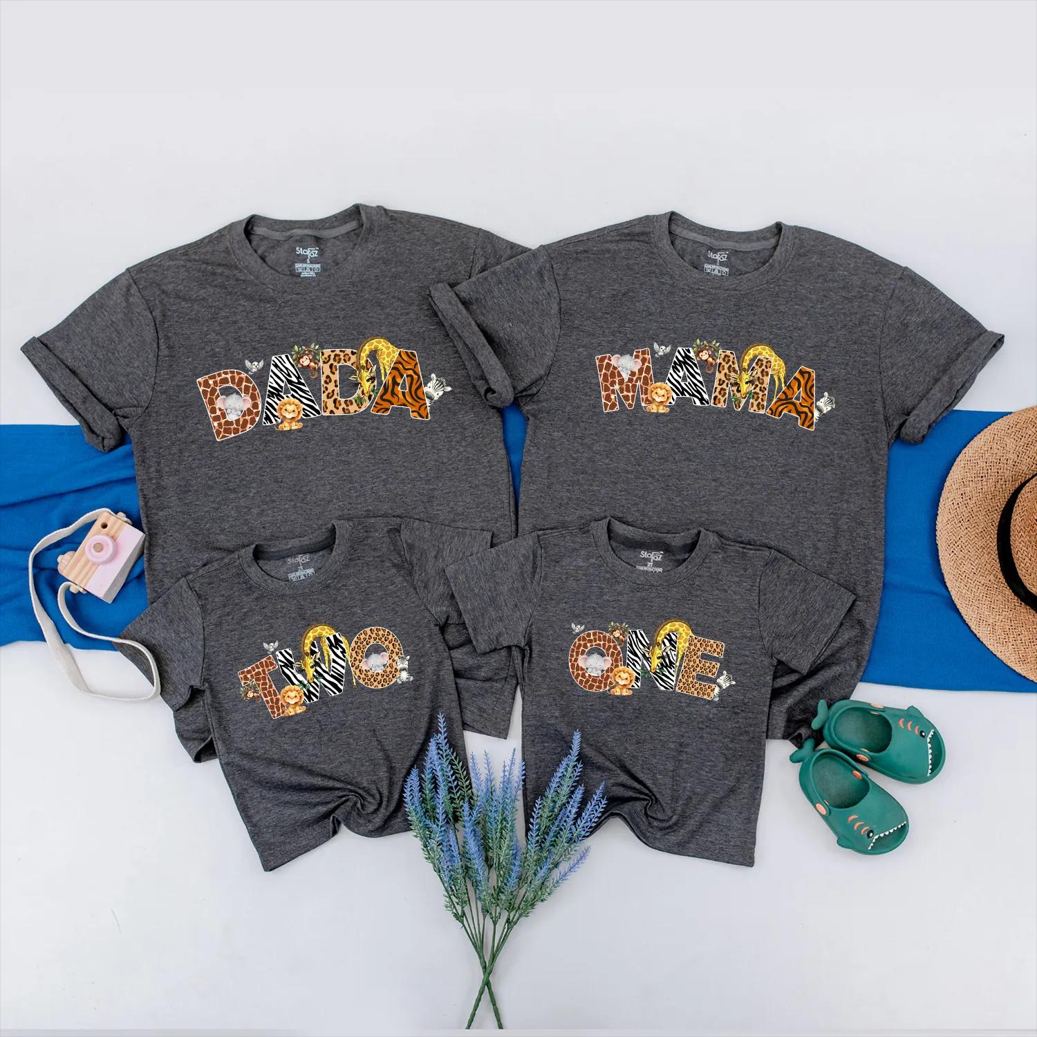 Safari Birthday Matching Family Shirts Custom Jungle Animal Print Wild Mama Dada Brother Toddler Boy Girl Party Outfit Soft Cotton