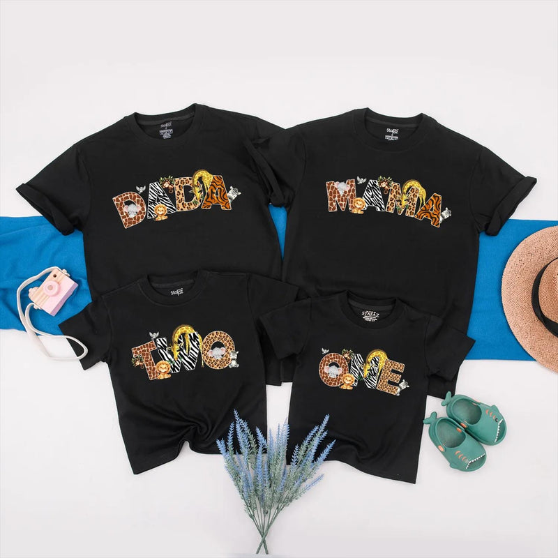 Safari Birthday Matching Family Shirts Custom Jungle Animal Print Wild Mama Dada Brother Toddler Boy Girl Party Outfit Soft Cotton