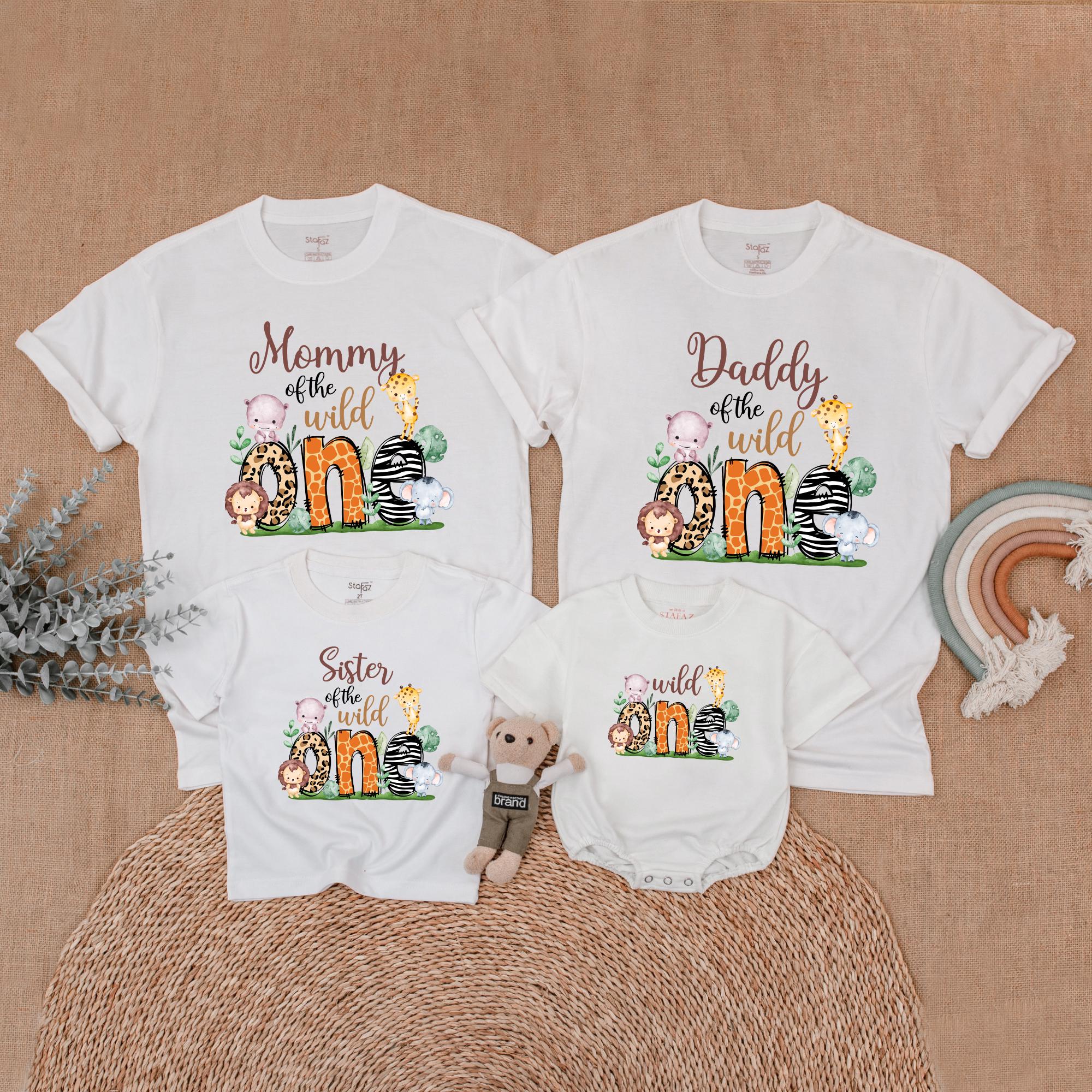 Safari Family Birthday Shirts Personalized Cute Animal Design Matching Outfits Mommy Daddy Brother of the Wild First Birthday Gift