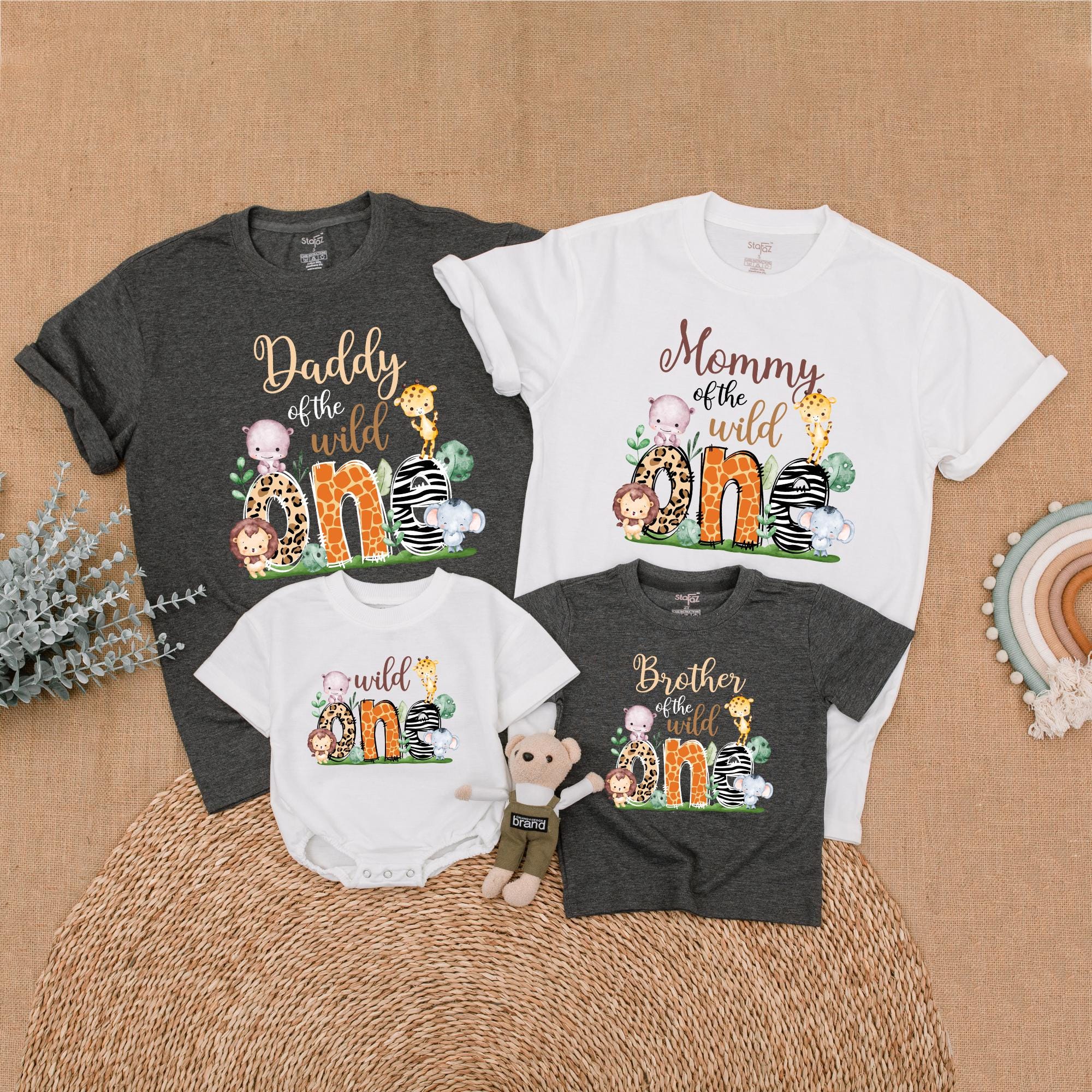 Safari Family Birthday Shirts Personalized Cute Animal Design Matching Outfits Mommy Daddy Brother of the Wild First Birthday Gift