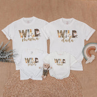 Safari Wild One Birthday Shirt for Baby, Toddler Matching Family Outfit with Animal Prints, Custom Name First Birthday Party Gift