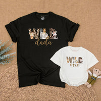 Safari Wild One Birthday Shirt for Baby, Toddler Matching Family Outfit with Animal Prints, Custom Name First Birthday Party Gift