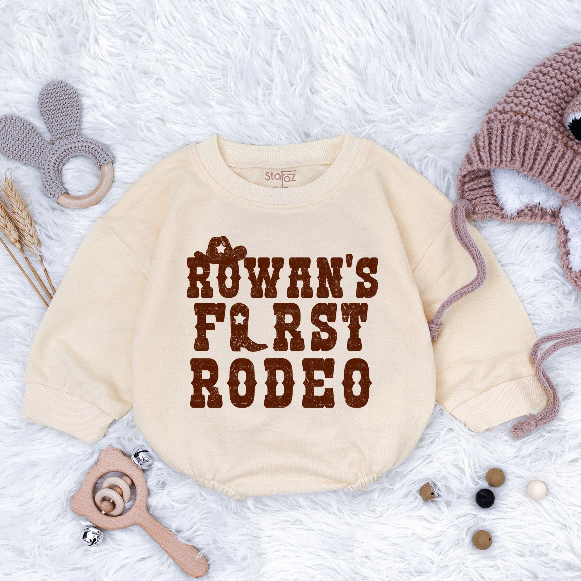Samuel's First Rodeo Cowboy Birthday Romper Baby Outfit Western Theme Cotton Infant Bodysuit Gift Idea Personalized Name Soft Comfortable