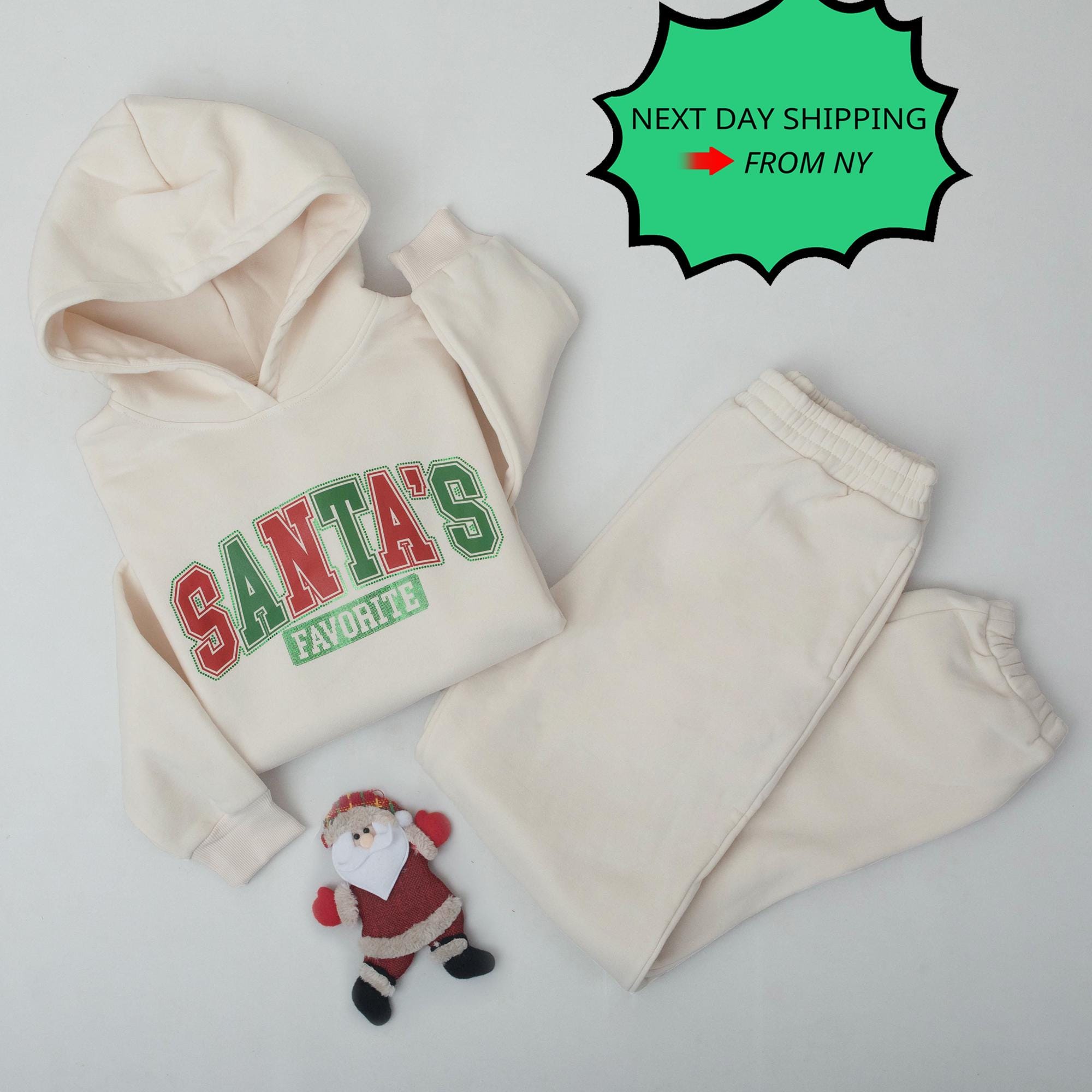 Santa's Favorite Christmas Hoodie Set for Couples or Family, Festive Holiday Sweatshirt with Vintage Varsity Design, Cozy and Stylish Gift