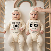 Sent with a Kiss from My Grandma in Heaven Twin Baby Bodysuit Set Cute Twin Outfits Soft Cotton Baby Clothes for Coming Home Outfit