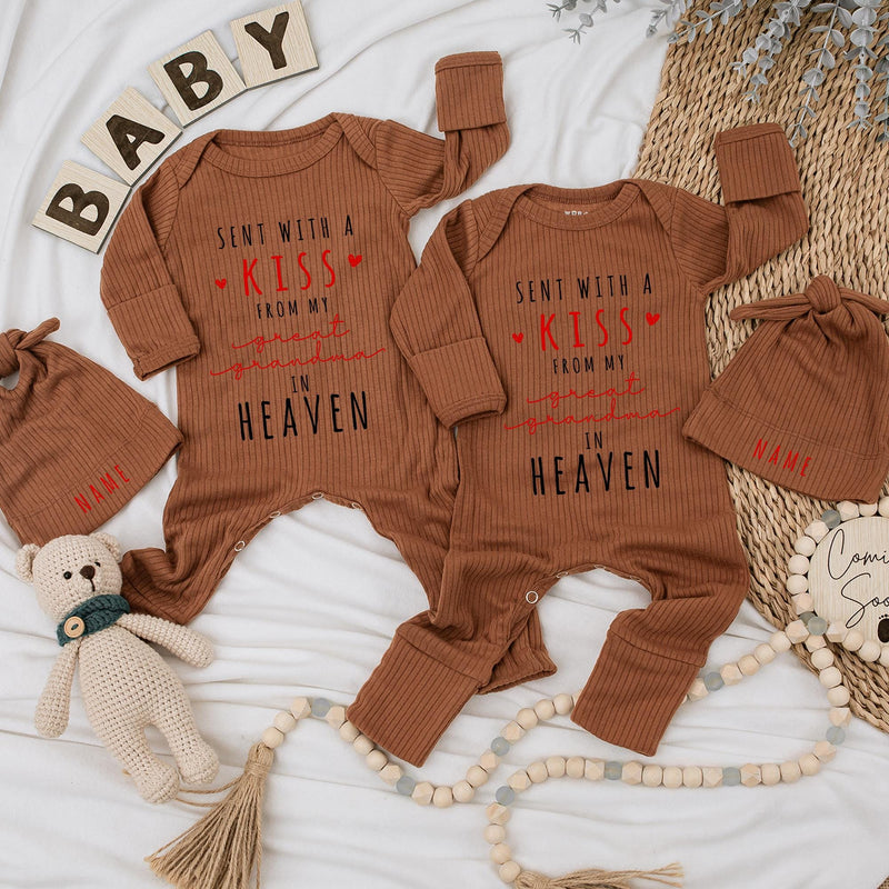 Sent With A Kiss From My Great Grandma In Heaven Baby Outfit Custom Coming Home Clothes Soft Cotton Infant Gift Pregnancy Announcement