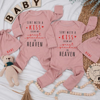 Sent With A Kiss From My Great Grandma In Heaven Baby Outfit Custom Coming Home Clothes Soft Cotton Infant Gift Pregnancy Announcement