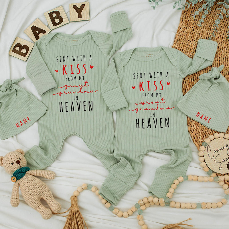 Sent With A Kiss From My Great Grandma In Heaven Baby Outfit Custom Coming Home Clothes Soft Cotton Infant Gift Pregnancy Announcement