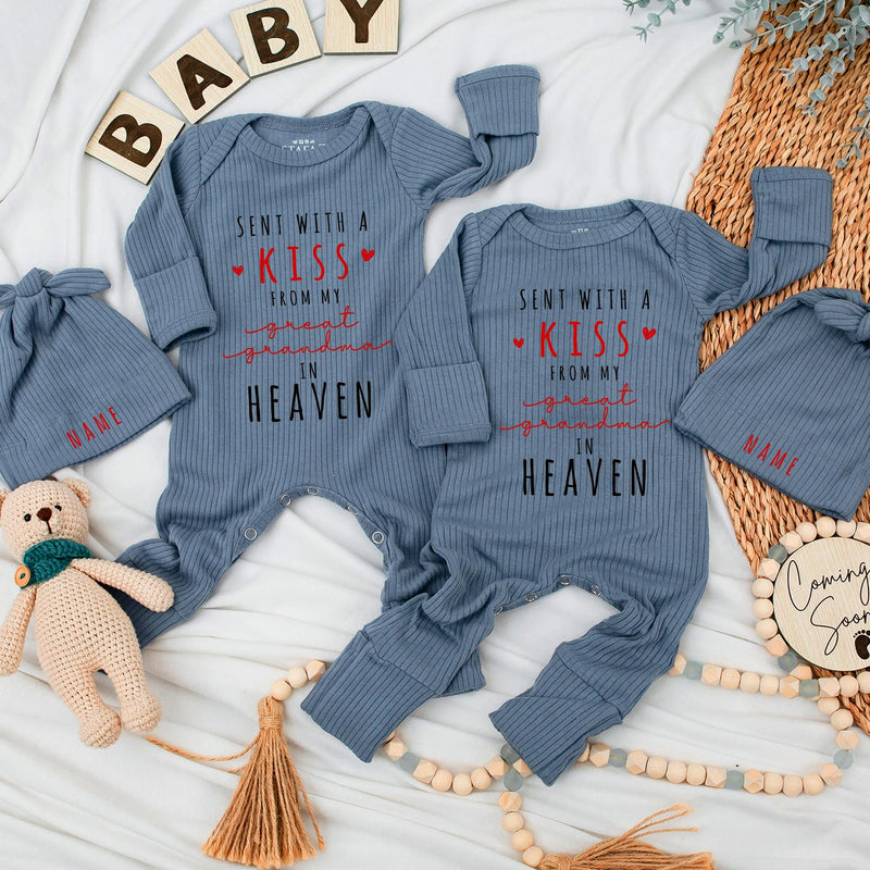Sent With A Kiss From My Great Grandma In Heaven Baby Outfit Custom Coming Home Clothes Soft Cotton Infant Gift Pregnancy Announcement