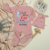 Sent With A Kiss By My Grandma In Heaven Baby Bodysuit Custom Gift Watercolor Feathers Soft Cotton Infant Outfit Personalized Keepsake
