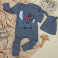 Sent With A Kiss By My Grandma In Heaven Baby Bodysuit Custom Gift Watercolor Feathers Soft Cotton Infant Outfit Personalized Keepsake
