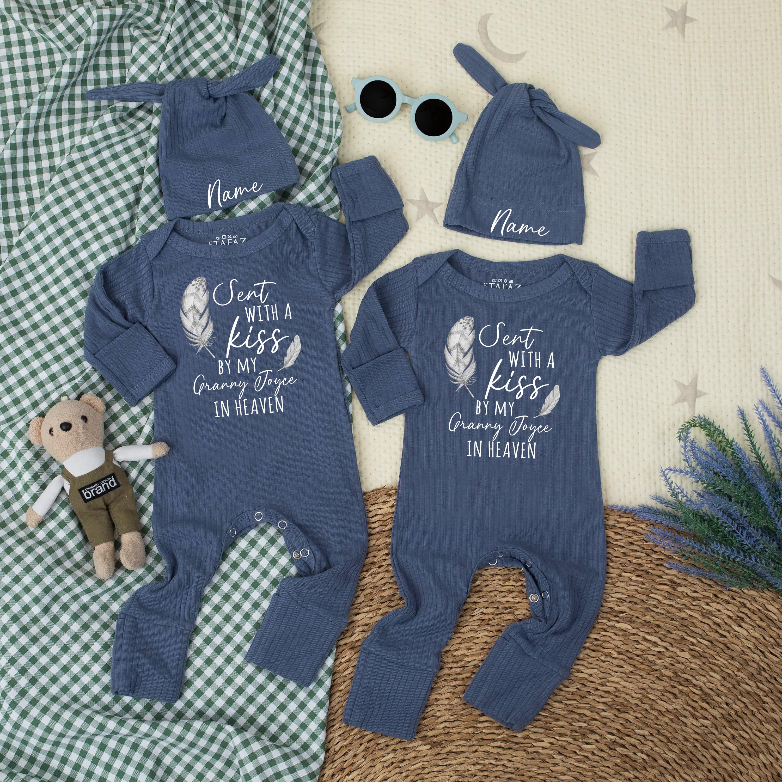 Sent with a Kiss by My Granny Joyce Baby Bodysuit Personalized Guardian Angel Design Soft Cotton Gift for Newborns and Baby Showers