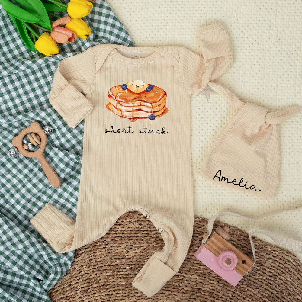 Short Stack Baby Bodysuit with Pancake Design Adorable Gender Neutral Outfit Personalized Newborn Gift Soft Cotton Baby Shower Clothes