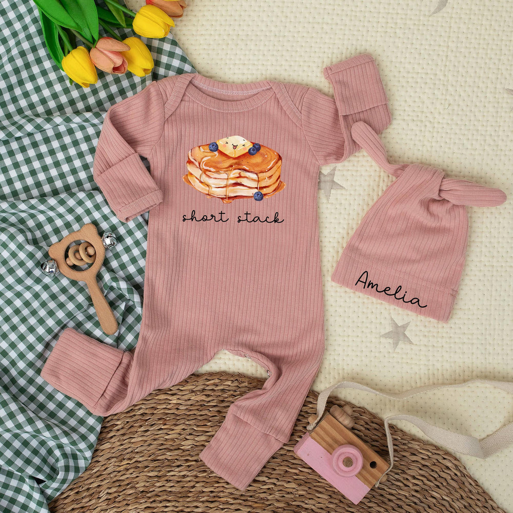 Short Stack Baby Bodysuit with Pancake Design Adorable Gender Neutral Outfit Personalized Newborn Gift Soft Cotton Baby Shower Clothes