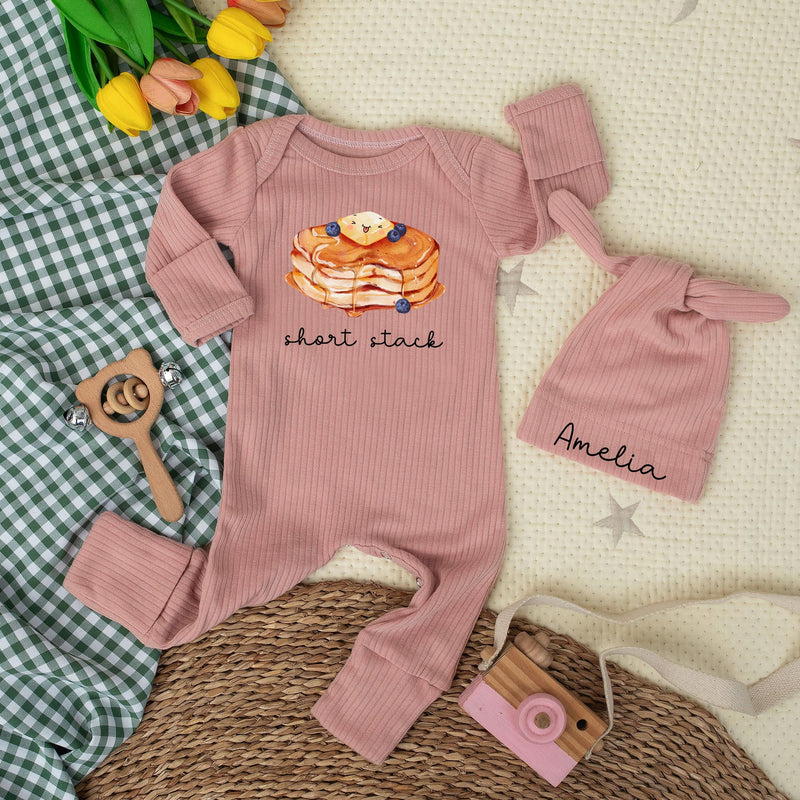 Short Stack Baby Bodysuit with Pancake Design Adorable Gender Neutral Outfit Personalized Newborn Gift Soft Cotton Baby Shower Clothes