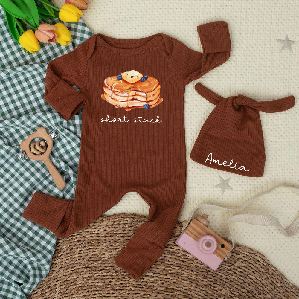 Short Stack Baby Bodysuit with Pancake Design Adorable Gender Neutral Outfit Personalized Newborn Gift Soft Cotton Baby Shower Clothes