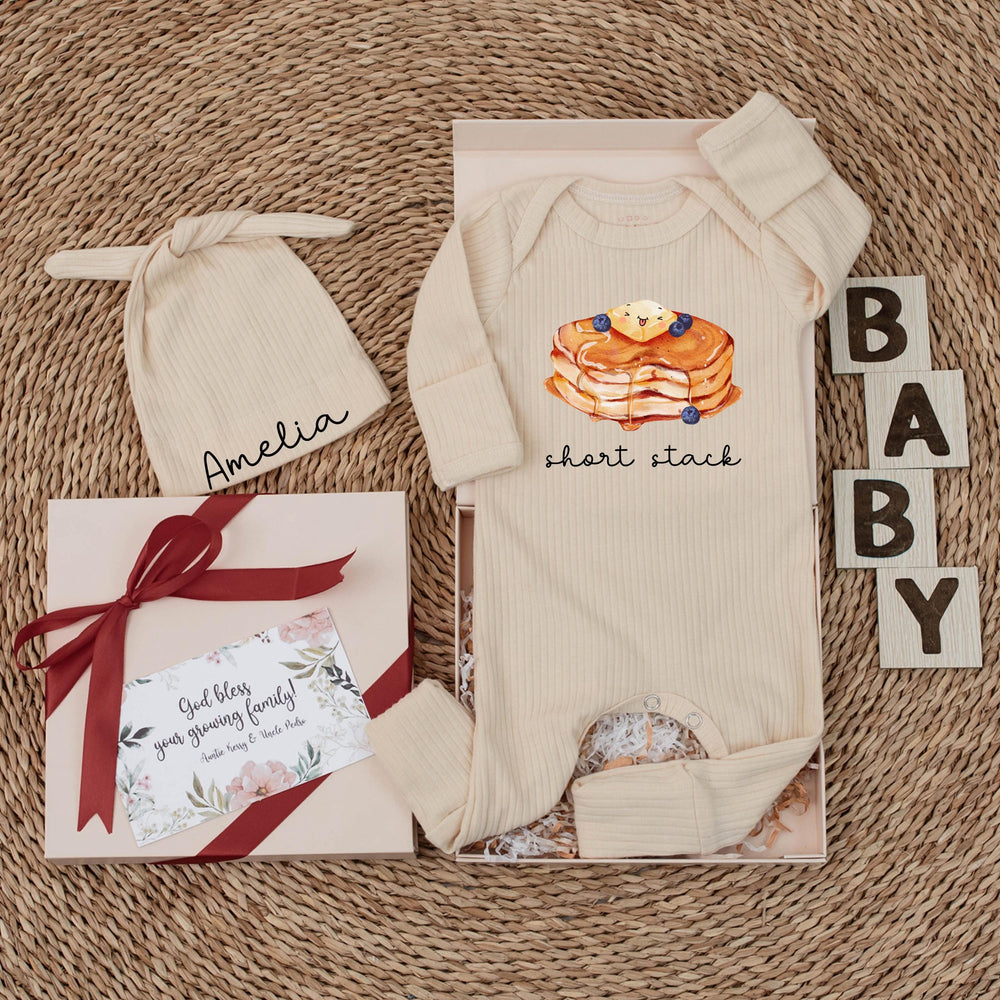 Short Stack Baby Bodysuit with Pancake Design Adorable Gender Neutral Outfit Personalized Newborn Gift Soft Cotton Baby Shower Clothes