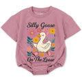 Silly Goose On The Loose Baby Romper Cute Floral Duck Bodysuit with Pink Bow, Soft Cotton Short Sleeves Baby Outfit Toddler Girl Gift