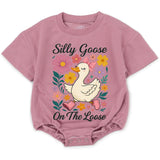 Silly Goose On The Loose Baby Romper Cute Floral Duck Bodysuit with Pink Bow, Soft Cotton Short Sleeves Baby Outfit Toddler Girl Gift