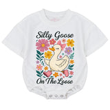 Silly Goose On The Loose Baby Romper Cute Floral Duck Bodysuit with Pink Bow, Soft Cotton Short Sleeves Baby Outfit Toddler Girl Gift