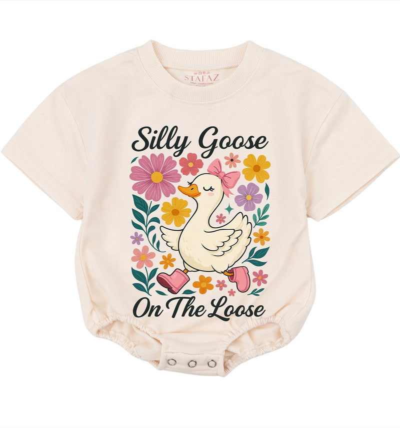 Silly Goose On The Loose Baby Romper Cute Floral Duck Bodysuit with Pink Bow, Soft Cotton Short Sleeves Baby Outfit Toddler Girl Gift