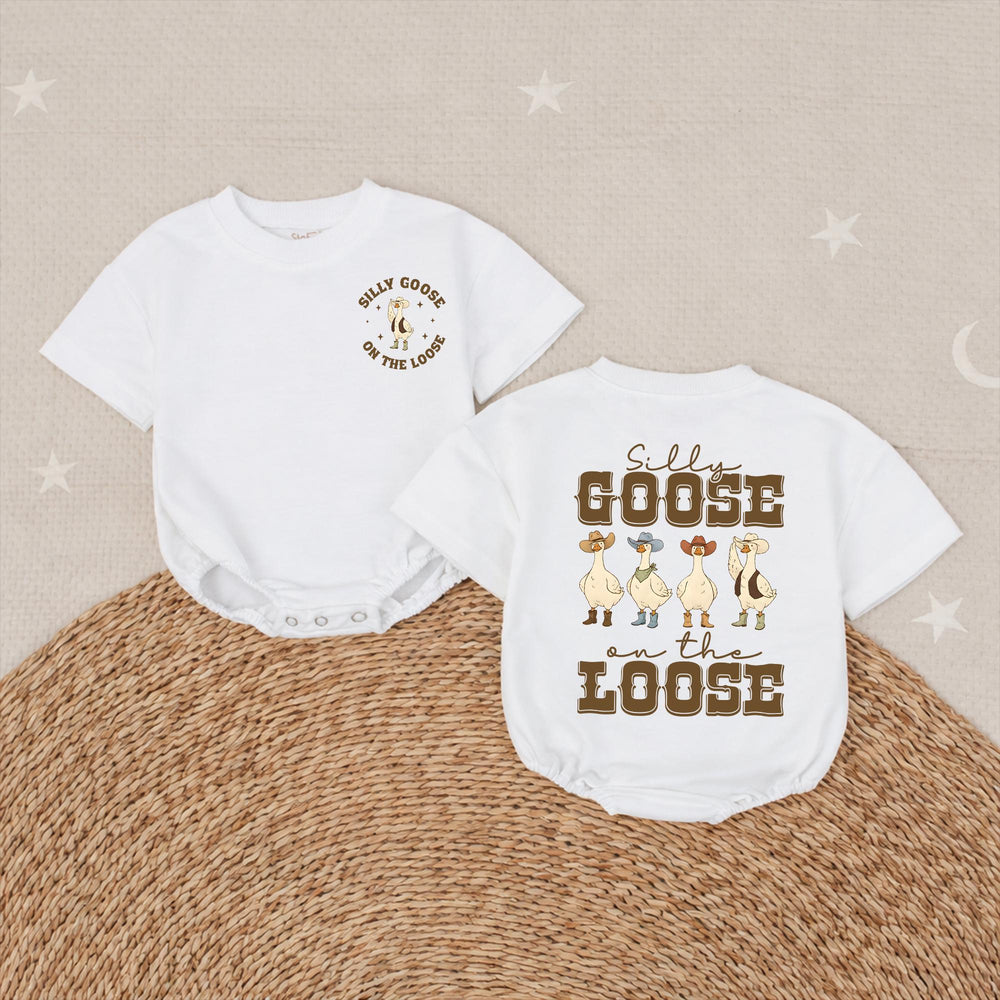 Silly Goose on the Loose Western Baby Romper Cute Cowboy Outfit for Toddlers, Southern-Inspired Gift for Baby Showers or Everyday Wear
